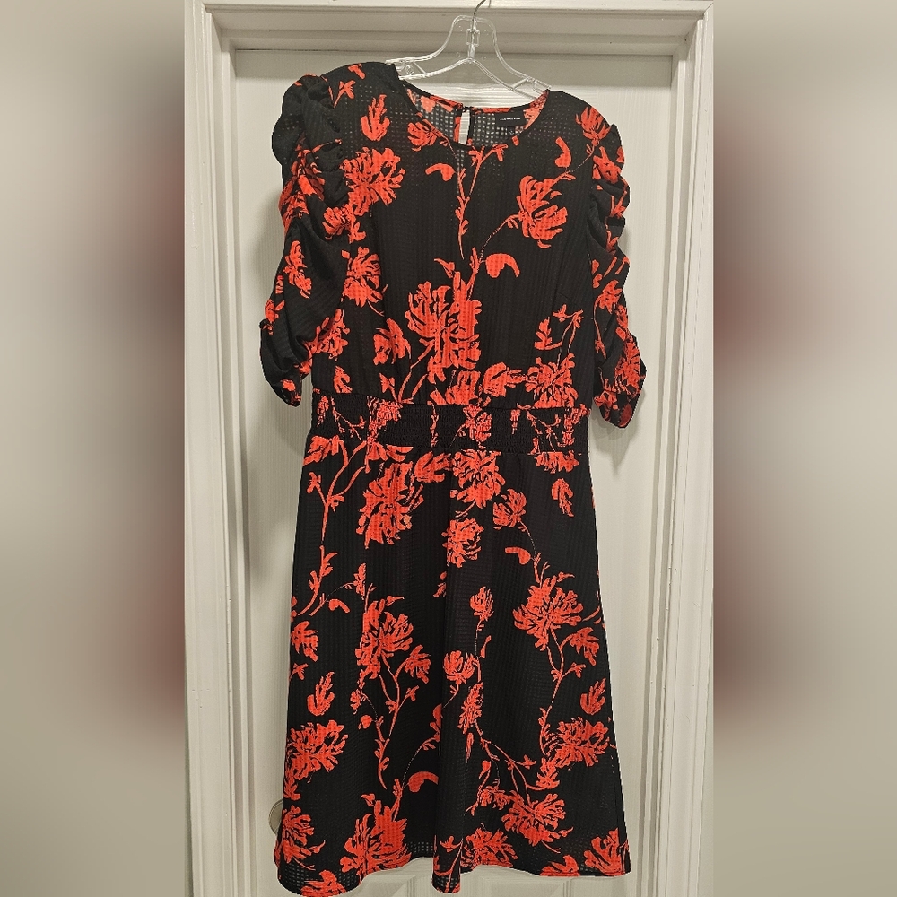 Black Dress with Red Floral Print